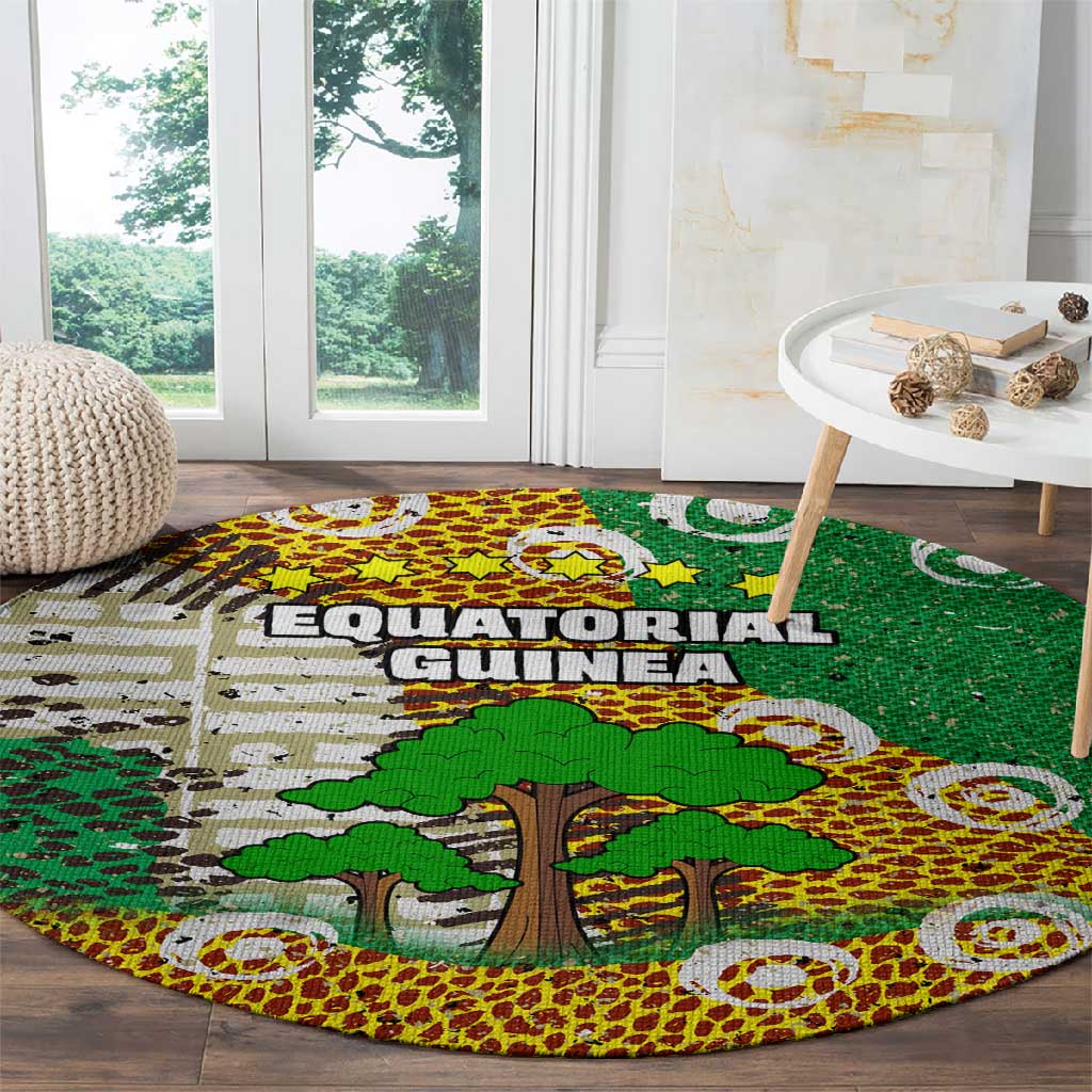 Equatorial Guinea Baobab Tree Round Carpet - Tribal Patterns and Heritage Quote