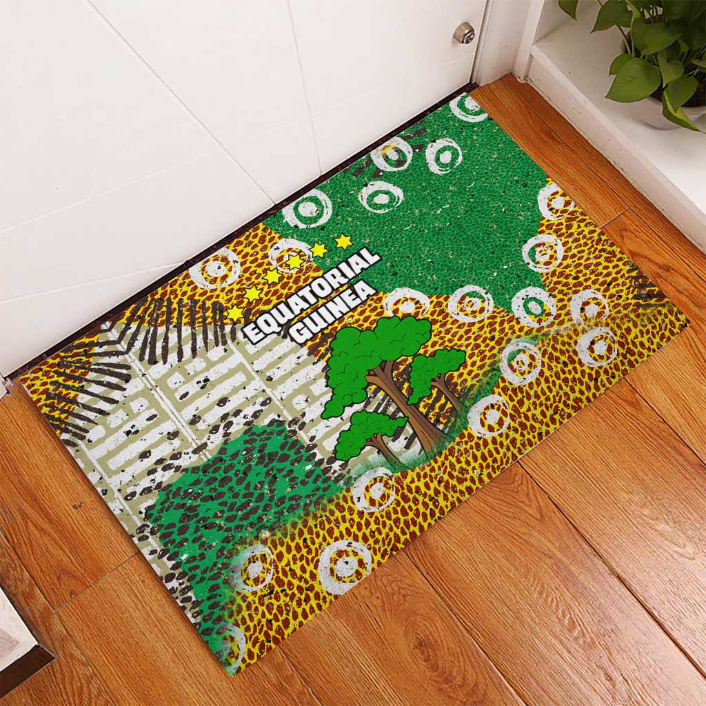 Equatorial Guinea Baobab Tree Rubber Doormat - Tribal Patterns and Heritage Quote