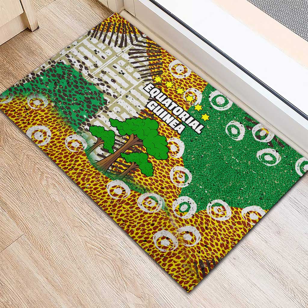 Equatorial Guinea Baobab Tree Rubber Doormat - Tribal Patterns and Heritage Quote