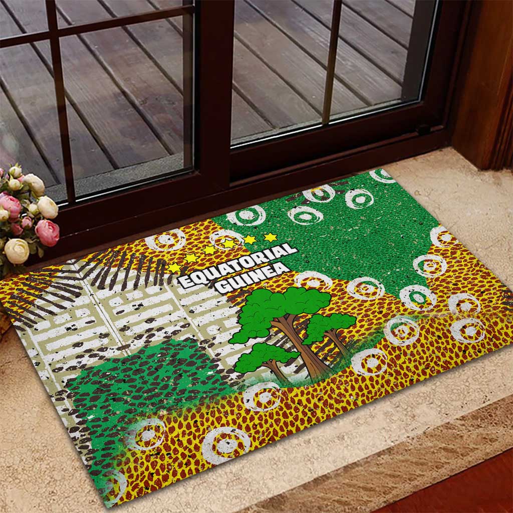 Equatorial Guinea Baobab Tree Rubber Doormat - Tribal Patterns and Heritage Quote