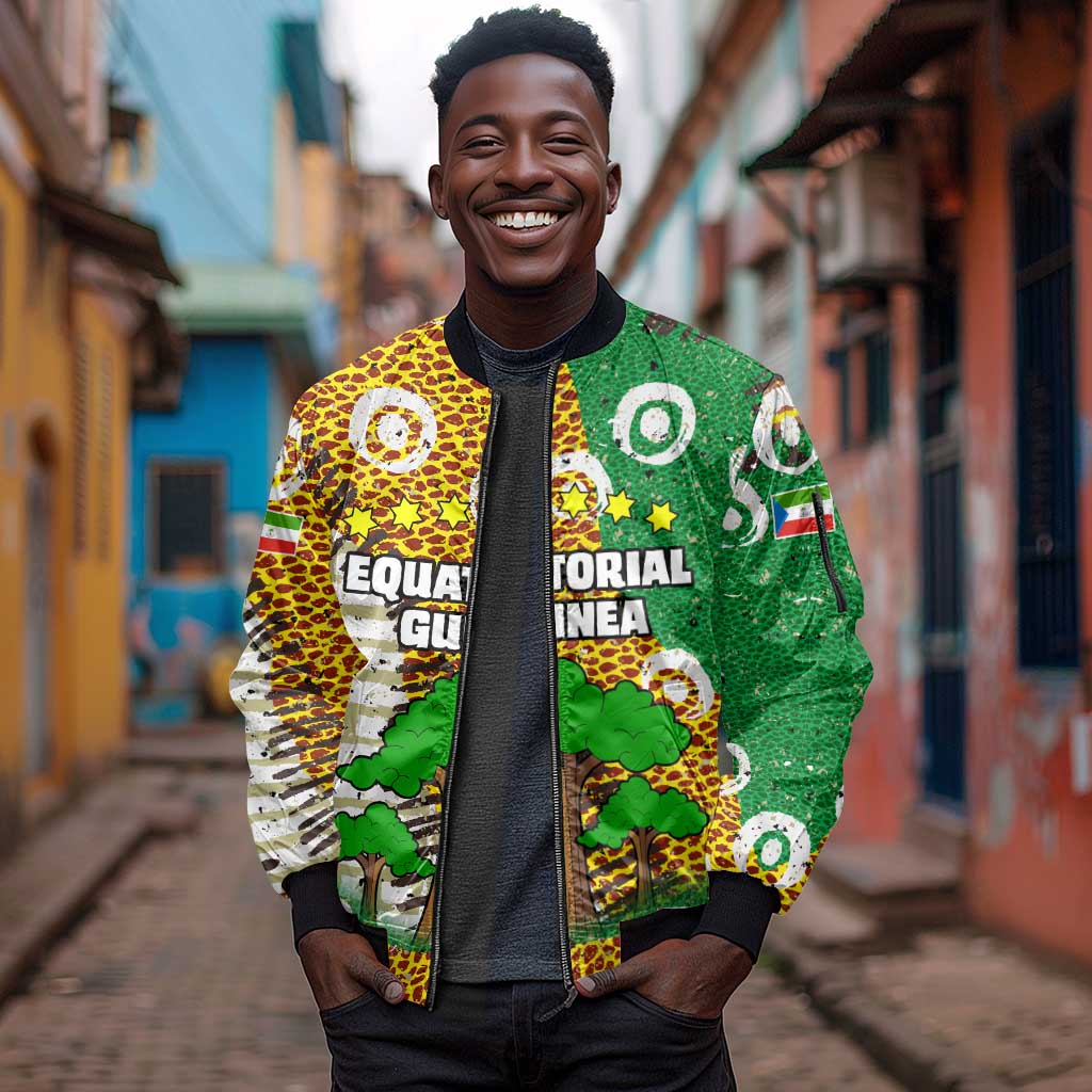Equatorial Guinea Baobab Tree Sleeve Zip Bomber Jacket - Tribal Patterns and Heritage Quote