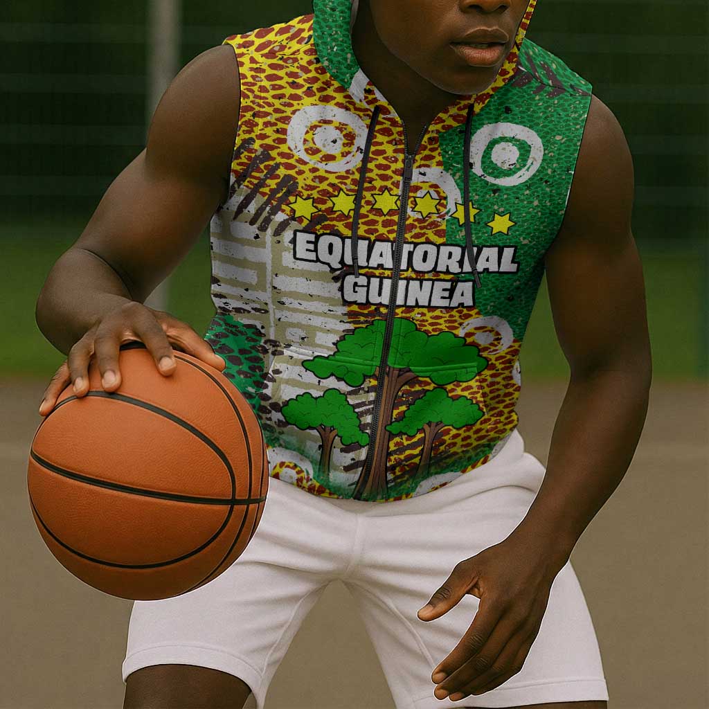 Equatorial Guinea Baobab Tree Sleeveless Zip Hoodie - Tribal Patterns and Heritage Quote - African Pride