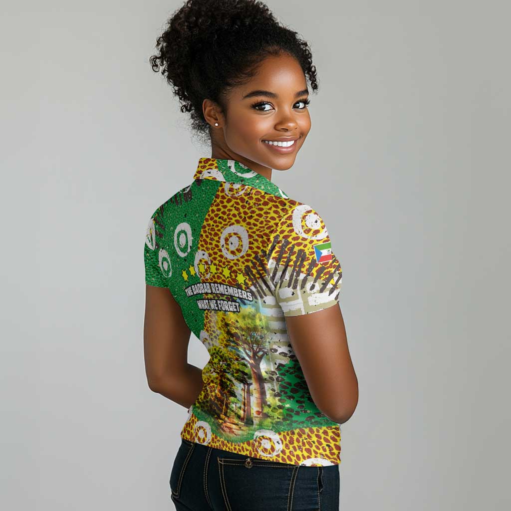 Equatorial Guinea Baobab Tree Women Polo Shirt - Tribal Patterns and Heritage Quote