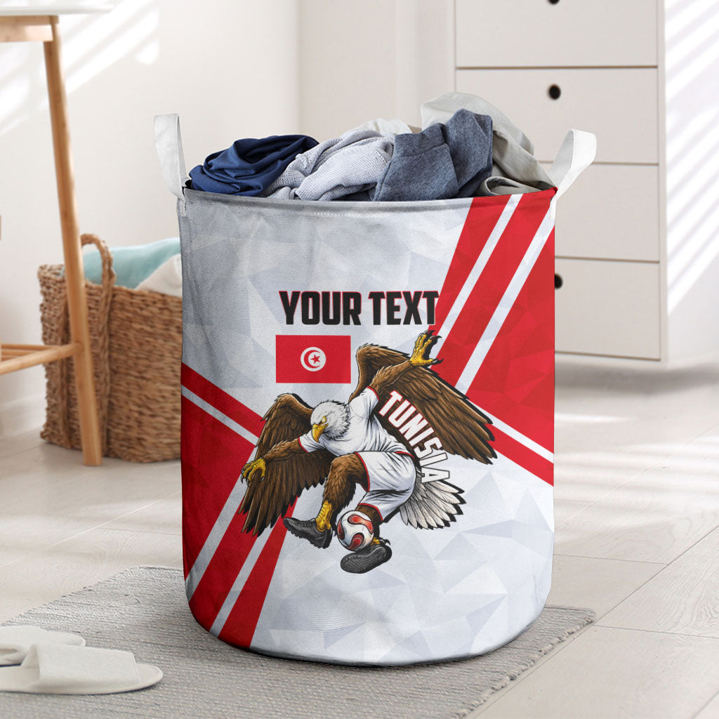 Personalized Tunisia Soccer Laundry Basket Tunisia Flag Eagle Football Mascot