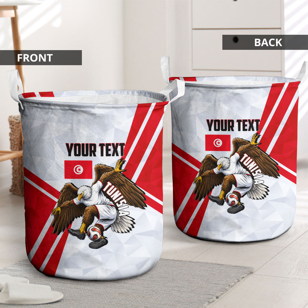 Personalized Tunisia Soccer Laundry Basket Tunisia Flag Eagle Football Mascot