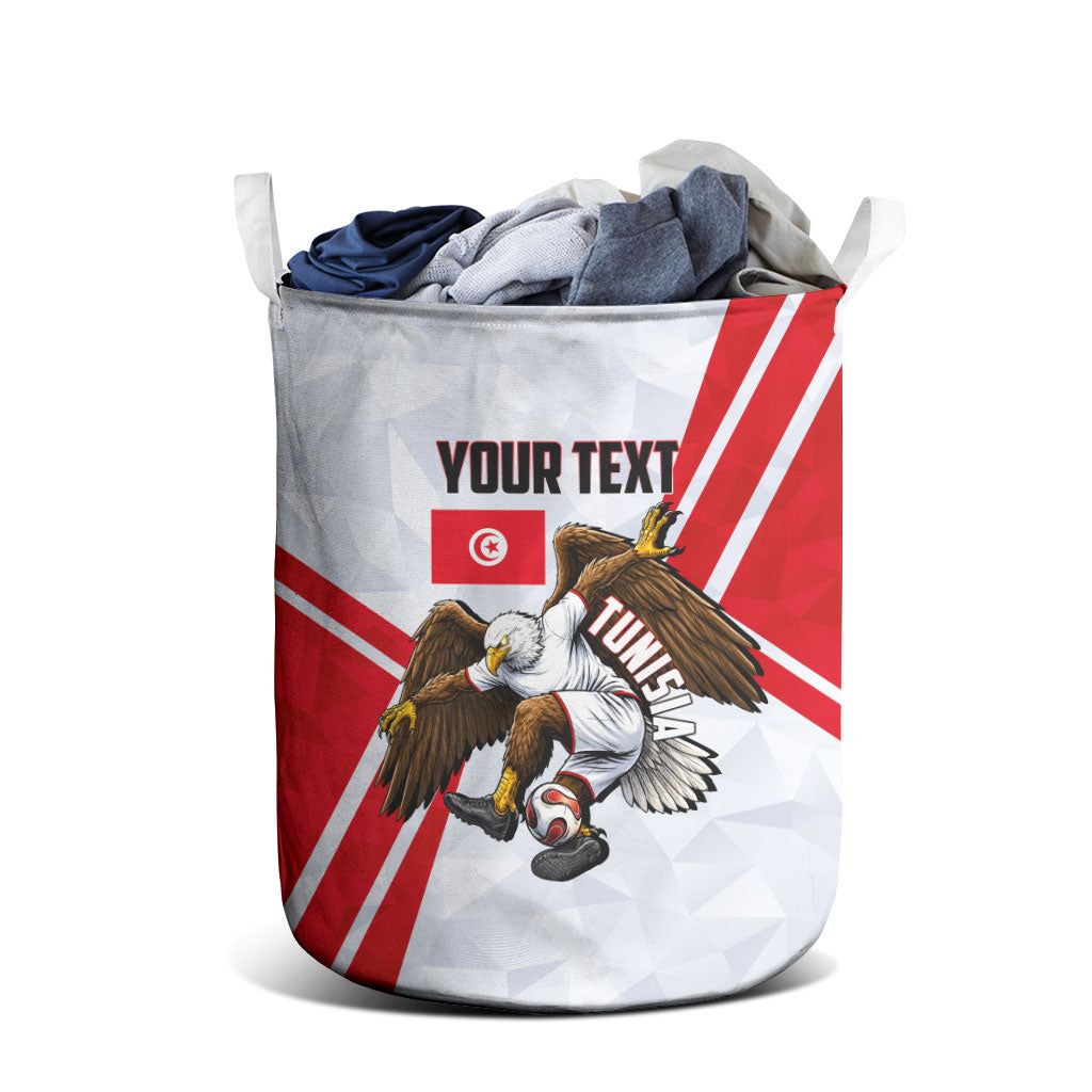 Personalized Tunisia Soccer Laundry Basket Tunisia Flag Eagle Football Mascot