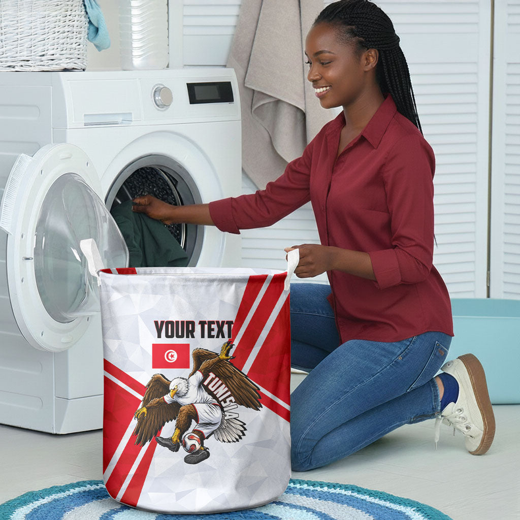 Personalized Tunisia Soccer Laundry Basket Tunisia Flag Eagle Football Mascot