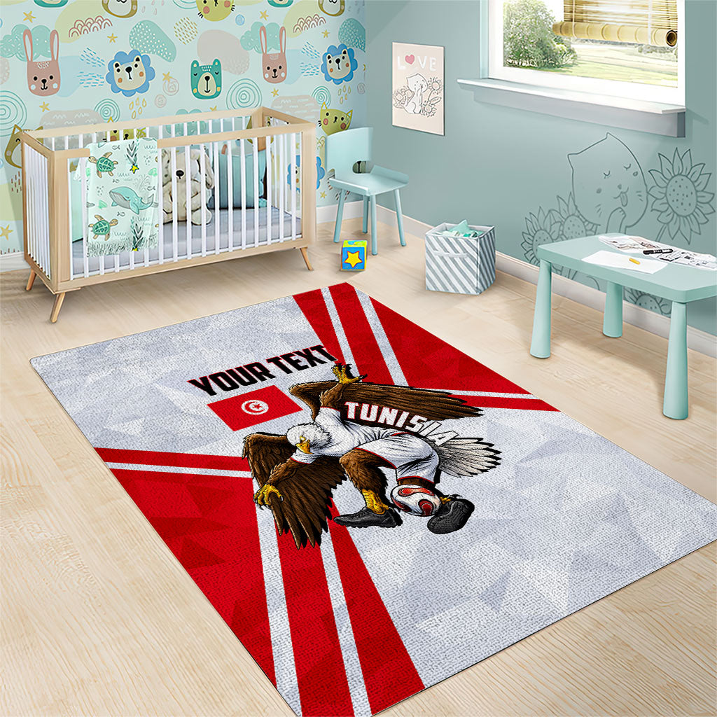 Personalized Tunisia Soccer Area Rug Tunisia Flag Eagle Football Mascot