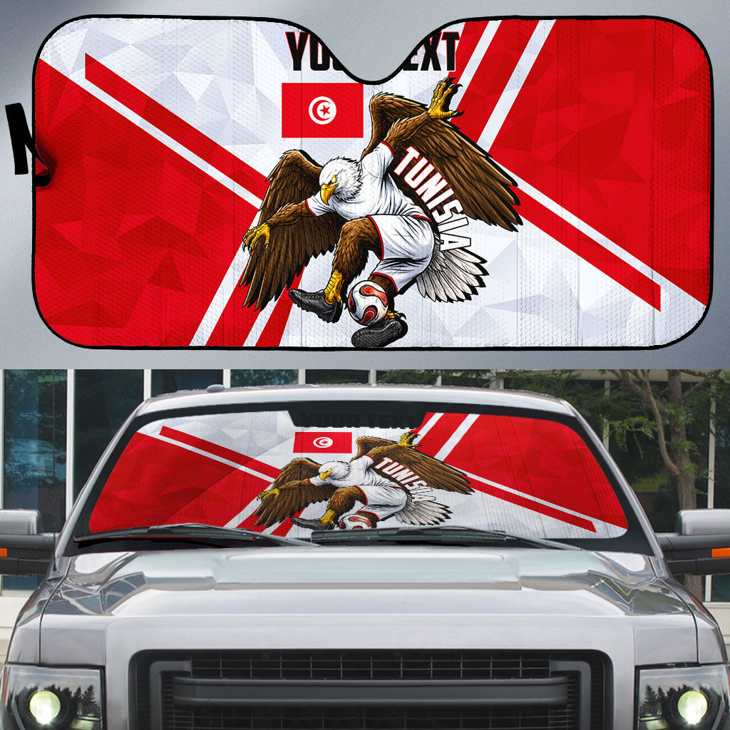 Personalized Tunisia Soccer Auto Sun Shade Tunisia Flag Eagle Football Mascot