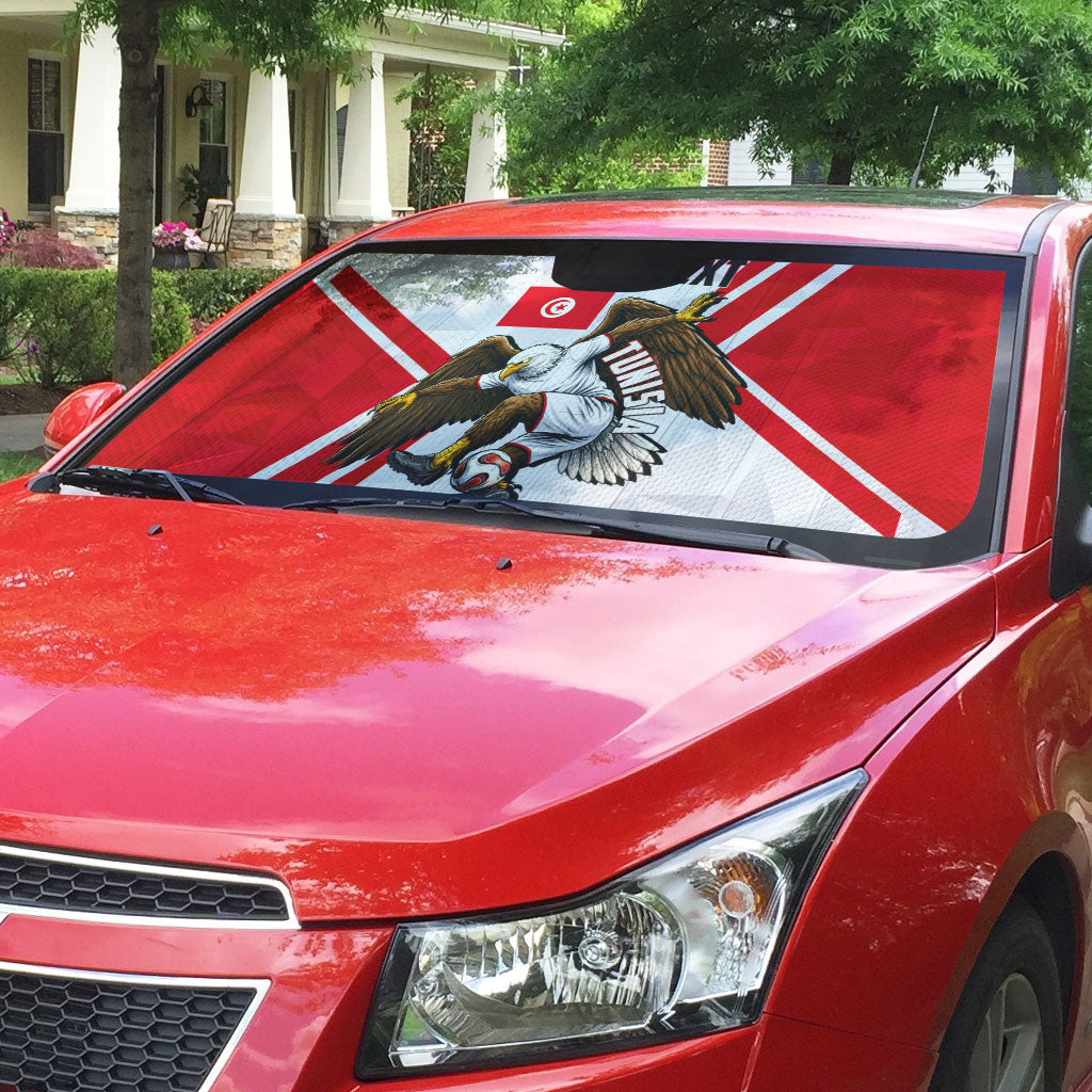 Personalized Tunisia Soccer Auto Sun Shade Tunisia Flag Eagle Football Mascot