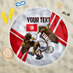Personalized Tunisia Soccer Beach Blanket Tunisia Flag Eagle Football Mascot
