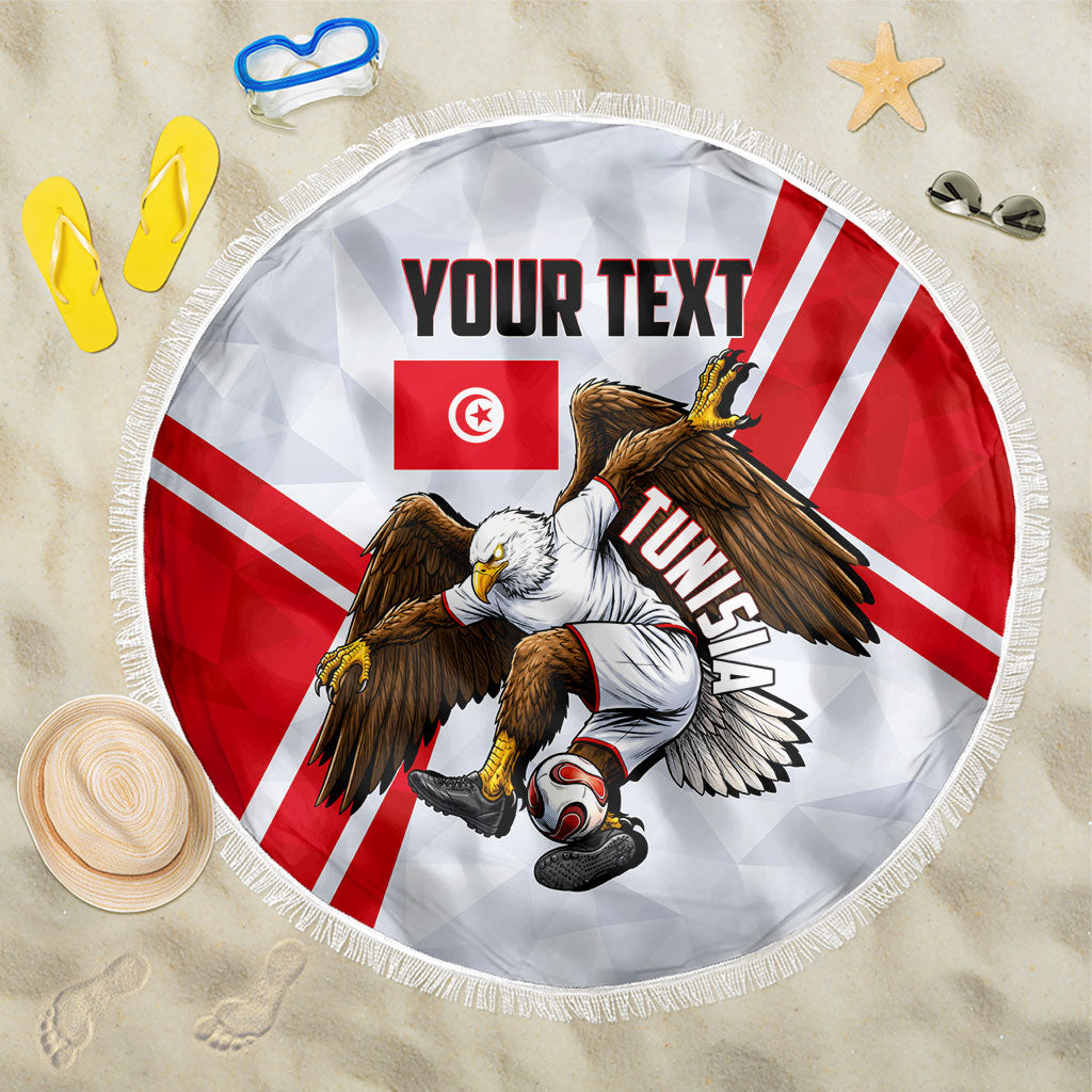 Personalized Tunisia Soccer Beach Blanket Tunisia Flag Eagle Football Mascot