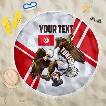 Personalized Tunisia Soccer Beach Blanket Tunisia Flag Eagle Football Mascot