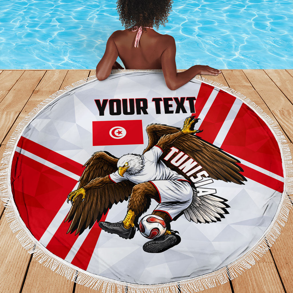 Personalized Tunisia Soccer Beach Blanket Tunisia Flag Eagle Football Mascot