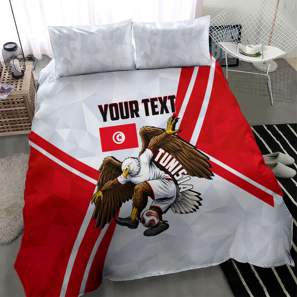 Personalized Tunisia Soccer Bedding Set Tunisia Flag Eagle Football Mascot