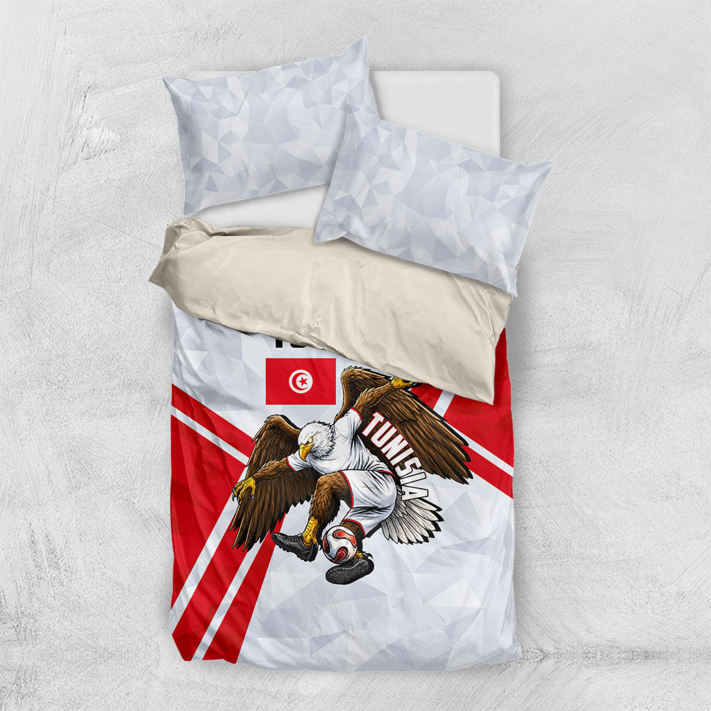 Personalized Tunisia Soccer Bedding Set Tunisia Flag Eagle Football Mascot