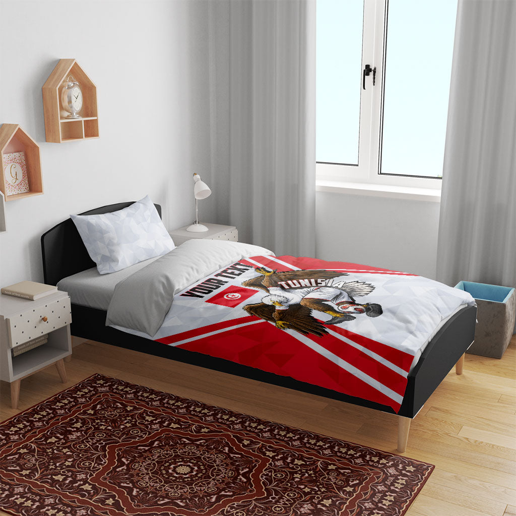 Personalized Tunisia Soccer Bedding Set Tunisia Flag Eagle Football Mascot