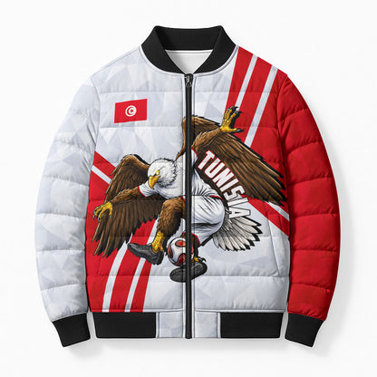 Personalized Tunisia Soccer Bomber Puffer Jacket Tunisia Flag Eagle Football Mascot