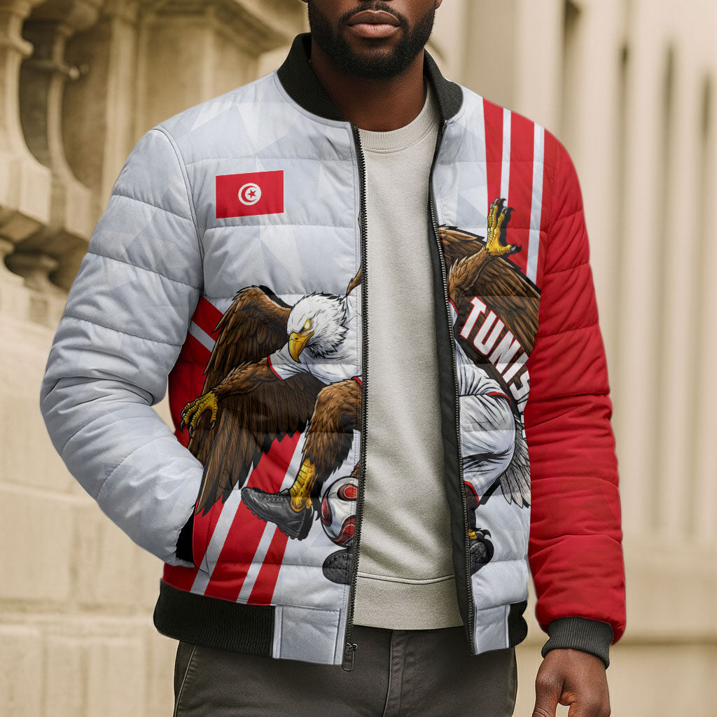 Personalized Tunisia Soccer Bomber Puffer Jacket Tunisia Flag Eagle Football Mascot