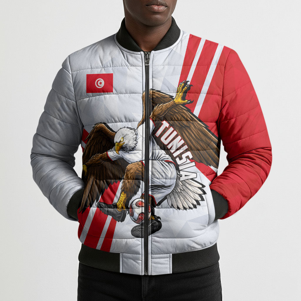 Personalized Tunisia Soccer Bomber Puffer Jacket Tunisia Flag Eagle Football Mascot