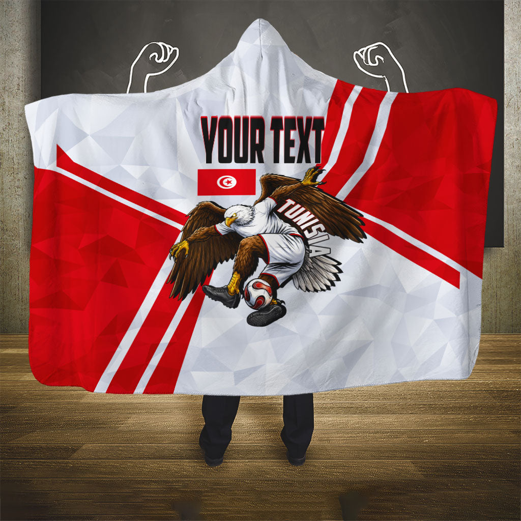Personalized Tunisia Soccer Hooded Blanket Tunisia Flag Eagle Football Mascot