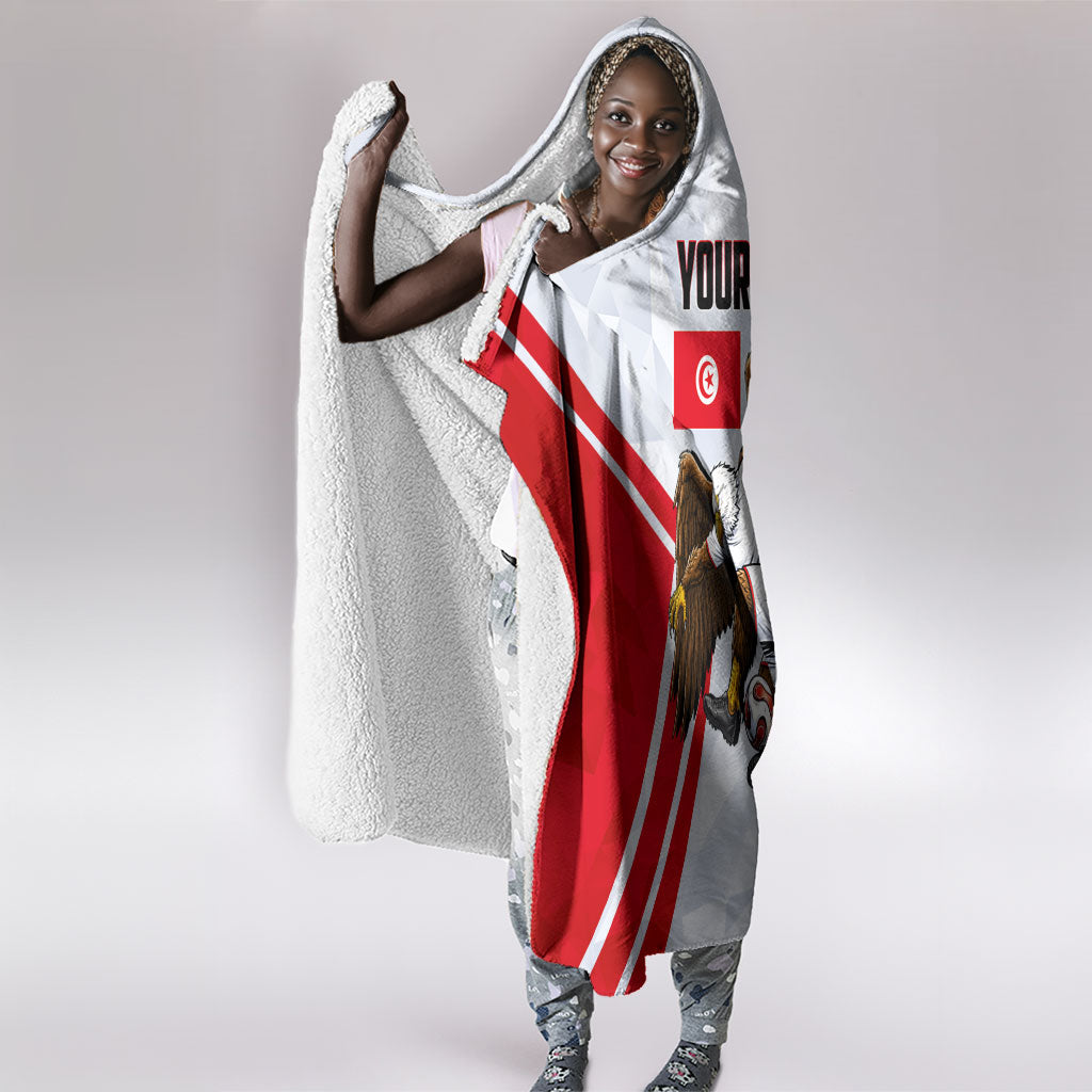 Personalized Tunisia Soccer Hooded Blanket Tunisia Flag Eagle Football Mascot