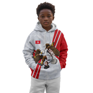 Personalized Tunisia Soccer Kid Hoodie Tunisia Flag Eagle Football Mascot