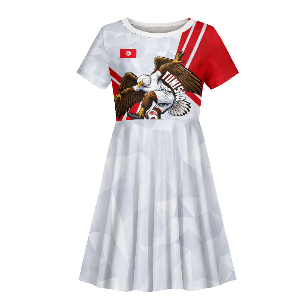 Personalized Tunisia Soccer Kid Short Sleeve Dress Tunisia Flag Eagle Football Mascot