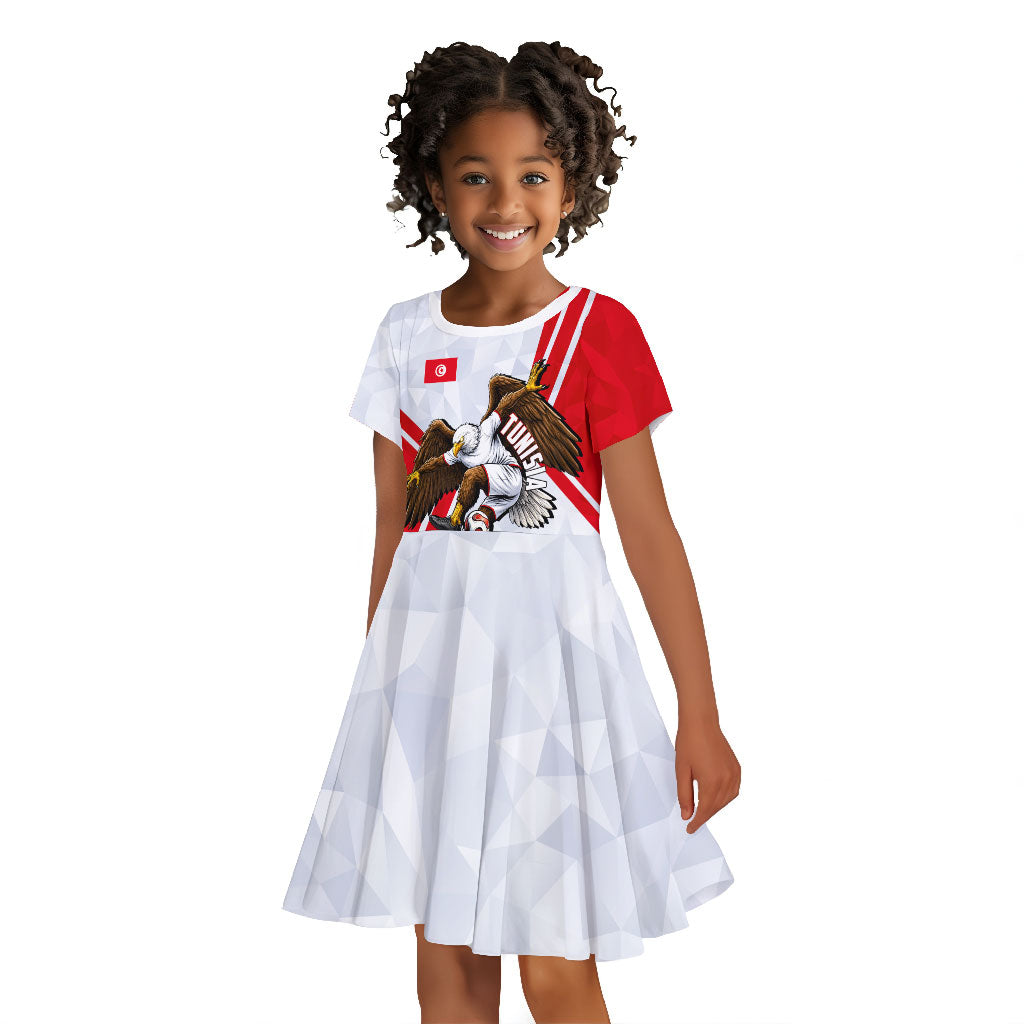 Personalized Tunisia Soccer Kid Short Sleeve Dress Tunisia Flag Eagle Football Mascot