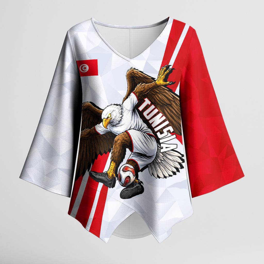 Personalized Tunisia Soccer Kimono Sleeve Blouse Tunisia Flag Eagle Football Mascot