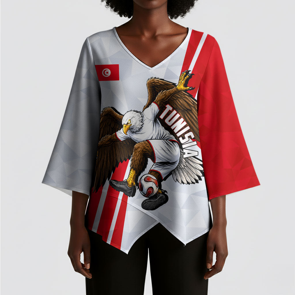 Personalized Tunisia Soccer Kimono Sleeve Blouse Tunisia Flag Eagle Football Mascot