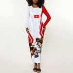 Personalized Tunisia Soccer Long Sleeve Bodycon Dress Tunisia Flag Eagle Football Mascot