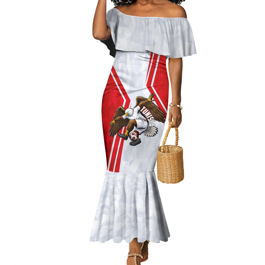 Personalized Tunisia Soccer Mermaid Dress Tunisia Flag Eagle Football Mascot