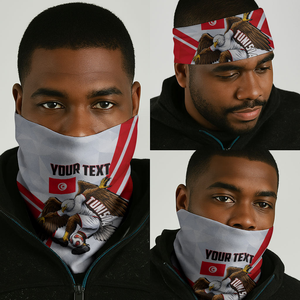 Personalized Tunisia Soccer Neck Gaiter Tunisia Flag Eagle Football Mascot