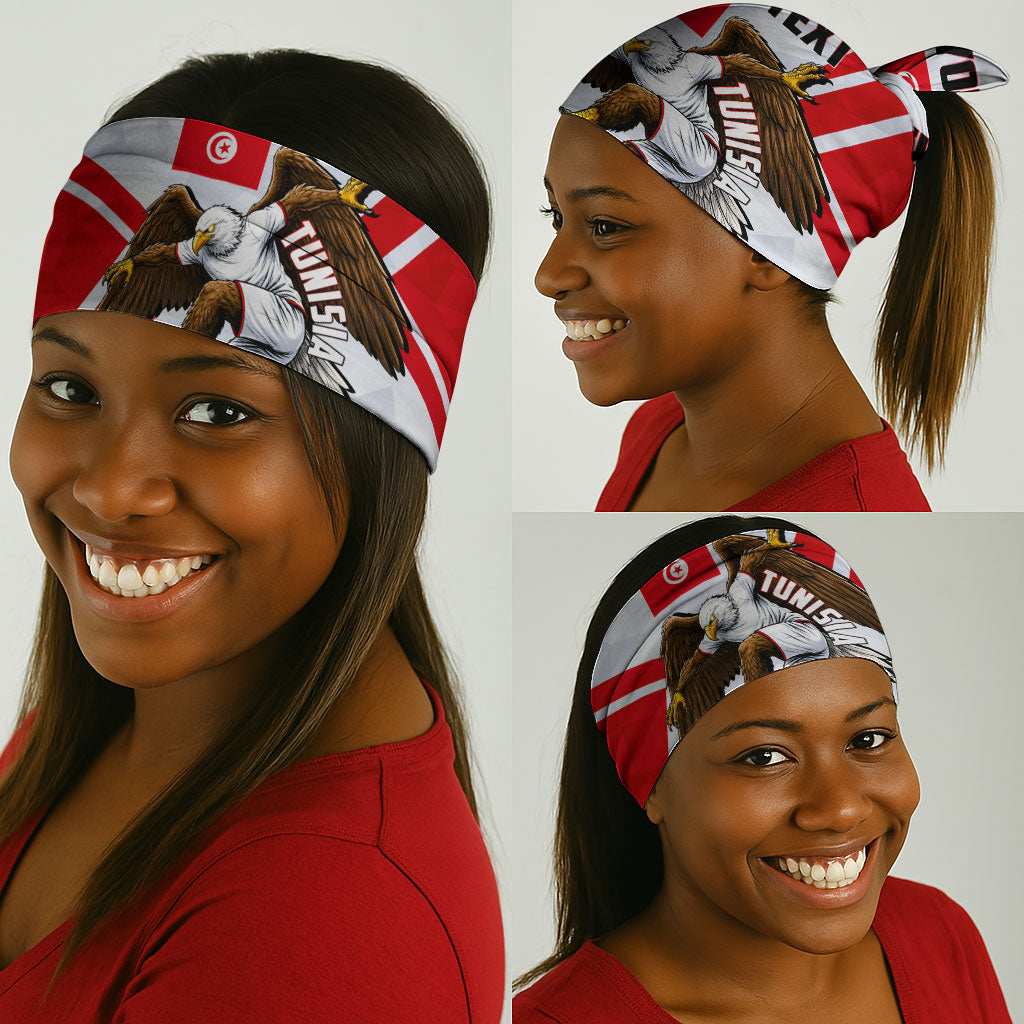 Personalized Tunisia Soccer Neck Gaiter Tunisia Flag Eagle Football Mascot
