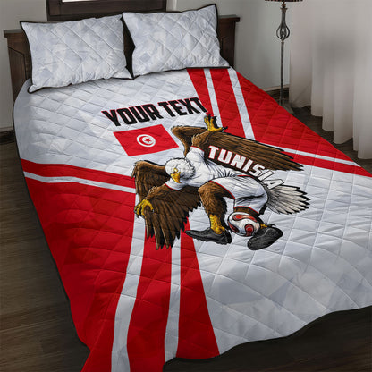 Personalized Tunisia Soccer Quilt Bed Set Tunisia Flag Eagle Football Mascot