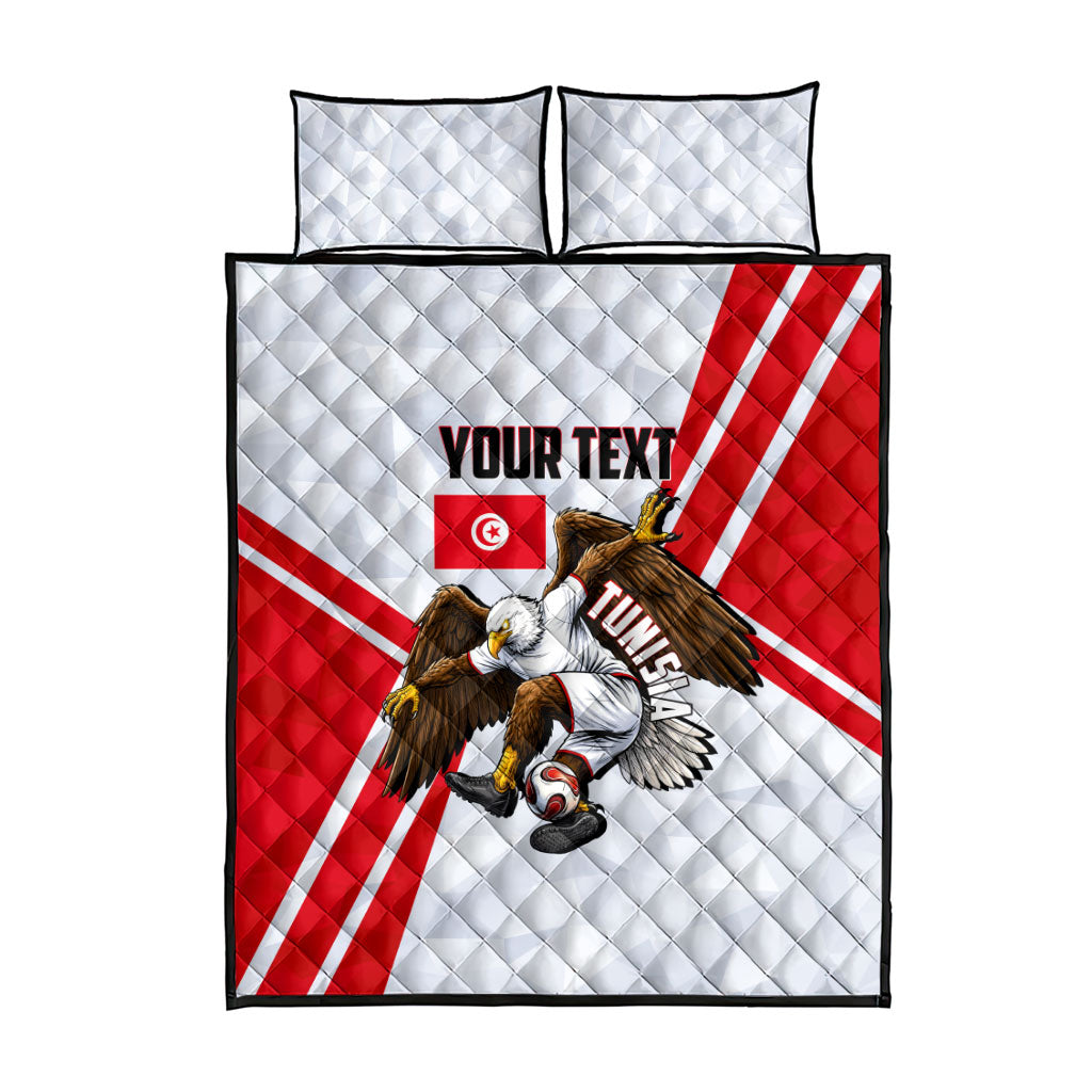 Personalized Tunisia Soccer Quilt Bed Set Tunisia Flag Eagle Football Mascot