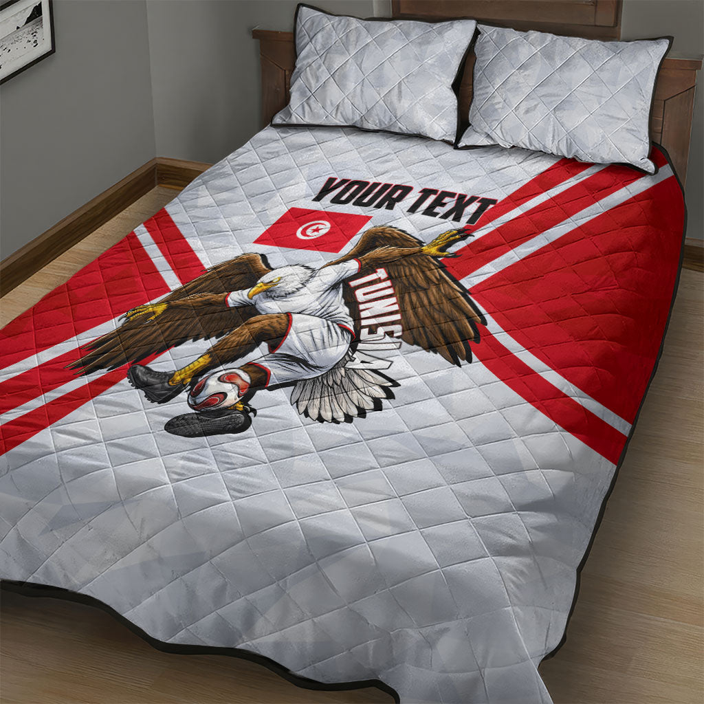 Personalized Tunisia Soccer Quilt Bed Set Tunisia Flag Eagle Football Mascot
