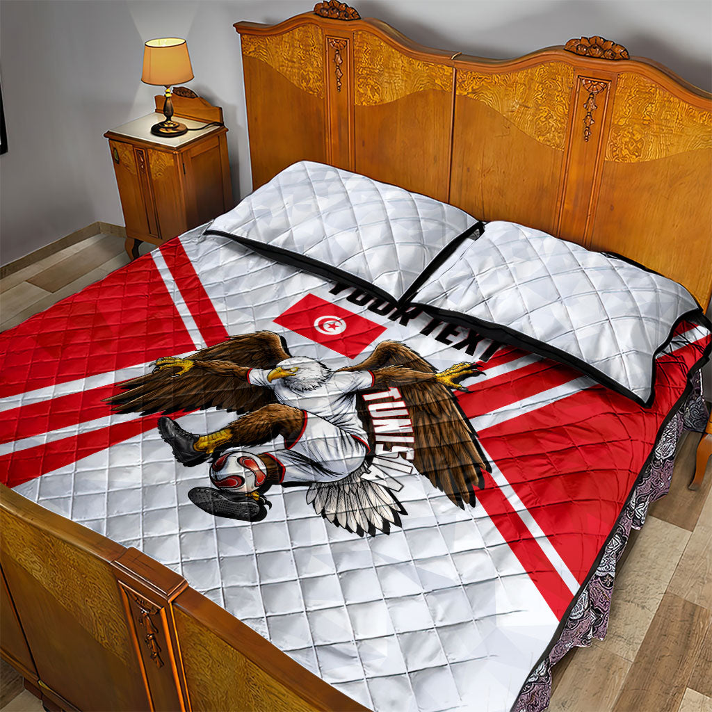 Personalized Tunisia Soccer Quilt Bed Set Tunisia Flag Eagle Football Mascot