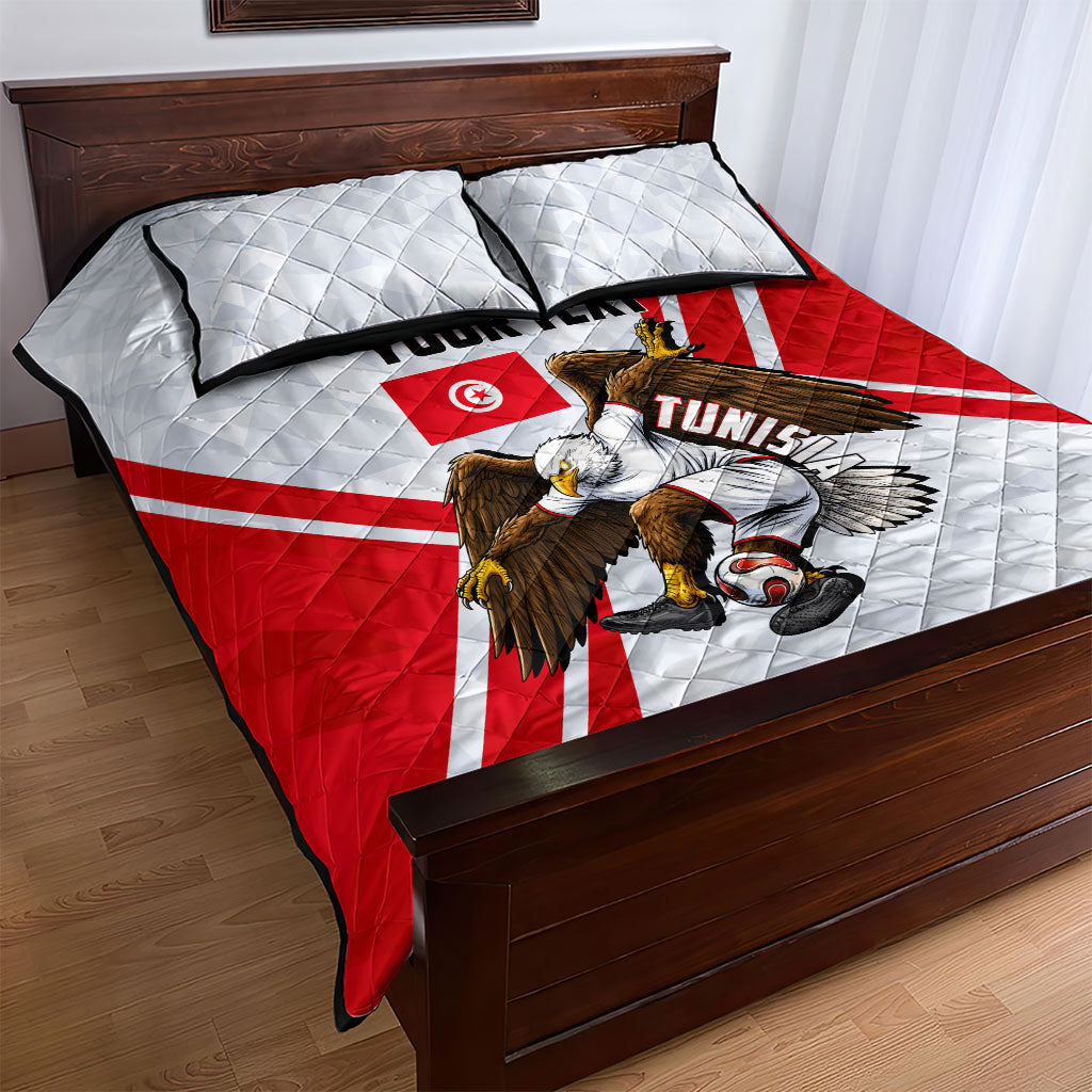 Personalized Tunisia Soccer Quilt Bed Set Tunisia Flag Eagle Football Mascot