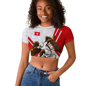 Personalized Tunisia Soccer Raglan Cropped T shirt Tunisia Flag Eagle Football Mascot