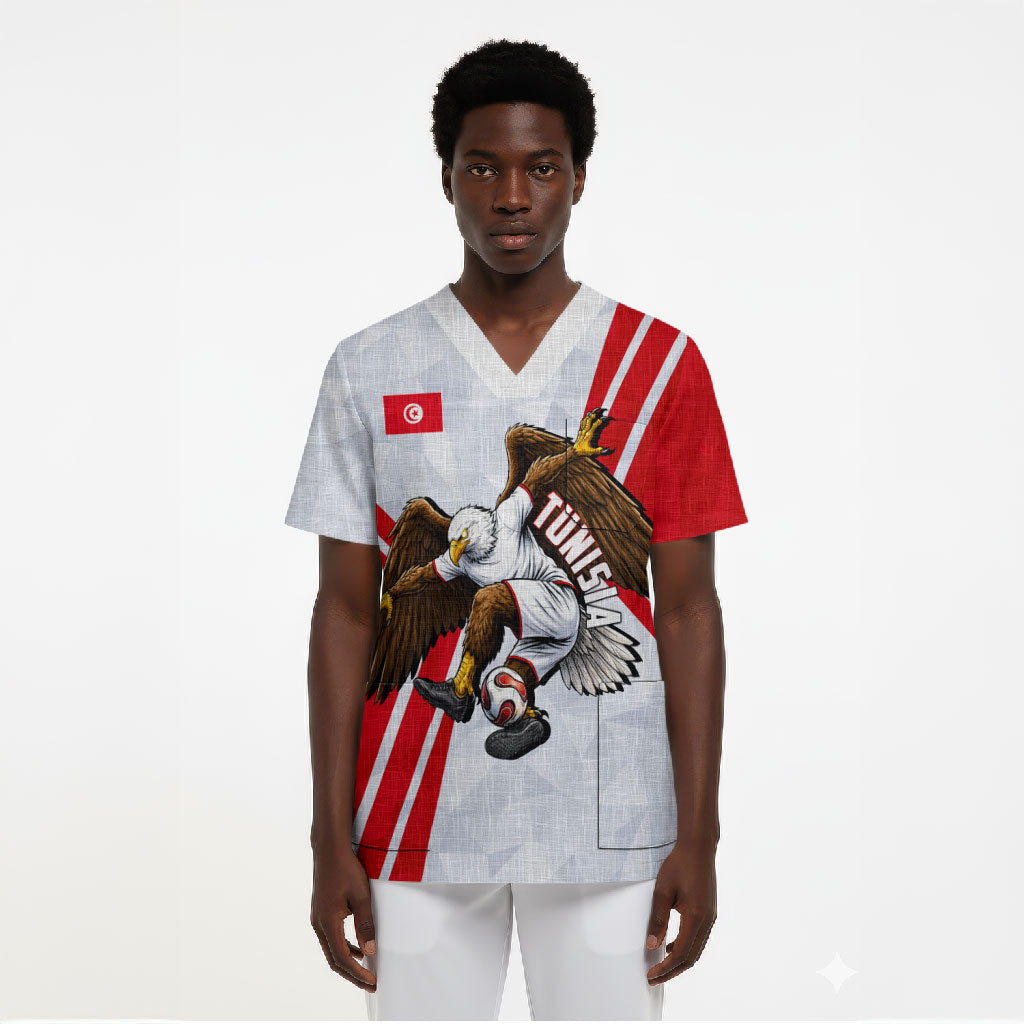 Personalized Tunisia Soccer Scrub Top Tunisia Flag Eagle Football Mascot