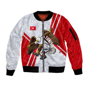 Personalized Tunisia Soccer Sleeve Zip Bomber Jacket Tunisia Flag Eagle Football Mascot