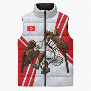 Personalized Tunisia Soccer Sleeveless Puffer Jacket Tunisia Flag Eagle Football Mascot