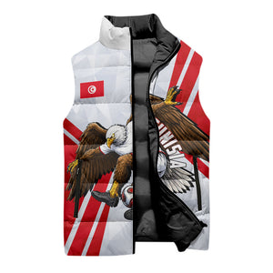 Personalized Tunisia Soccer Sleeveless Puffer Jacket Tunisia Flag Eagle Football Mascot