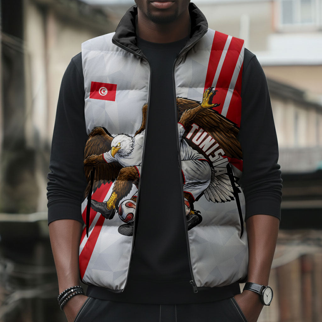 Personalized Tunisia Soccer Sleeveless Puffer Jacket Tunisia Flag Eagle Football Mascot