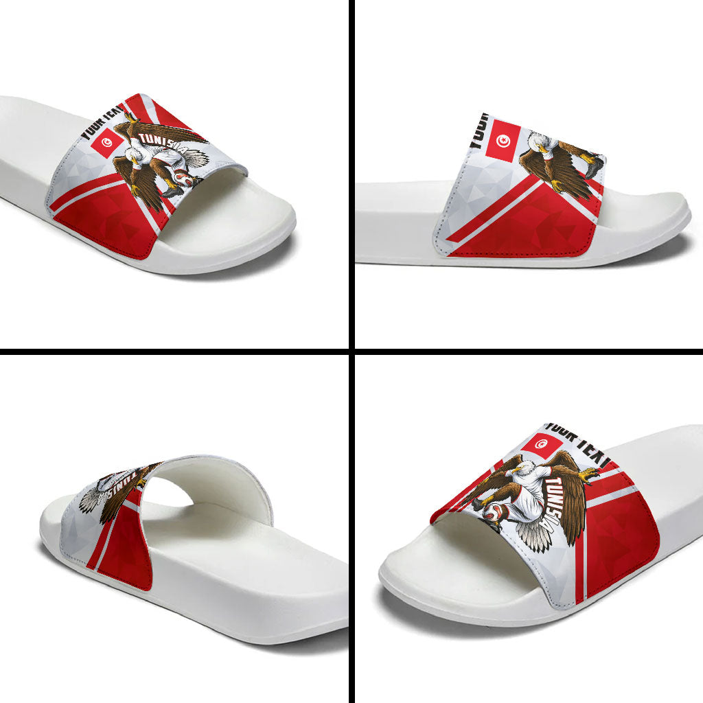 Personalized Tunisia Soccer Slide Sandals Tunisia Flag Eagle Football Mascot