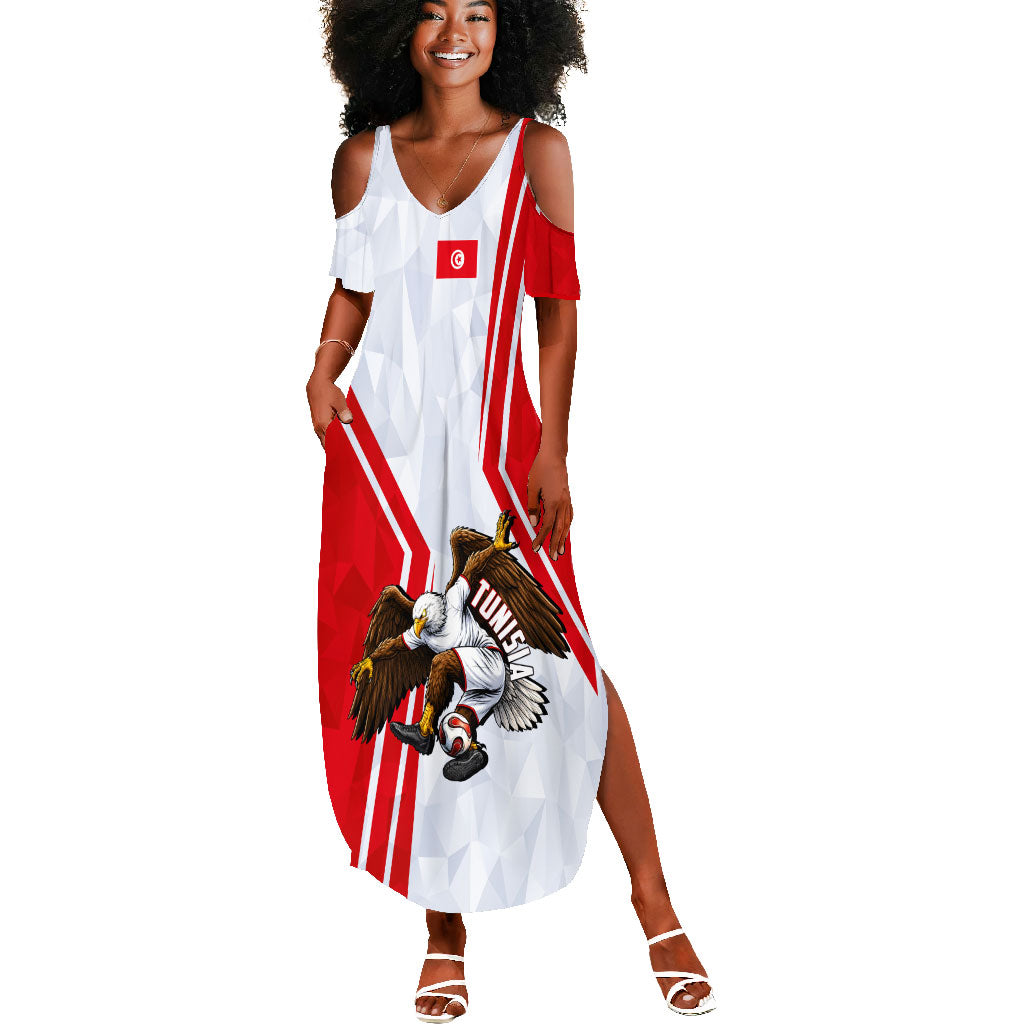 Personalized Tunisia Soccer Summer Maxi Dress Tunisia Flag Eagle Football Mascot