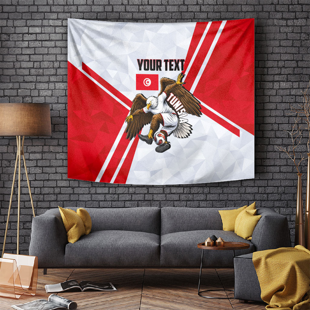 Personalized Tunisia Soccer Tapestry Tunisia Flag Eagle Football Mascot