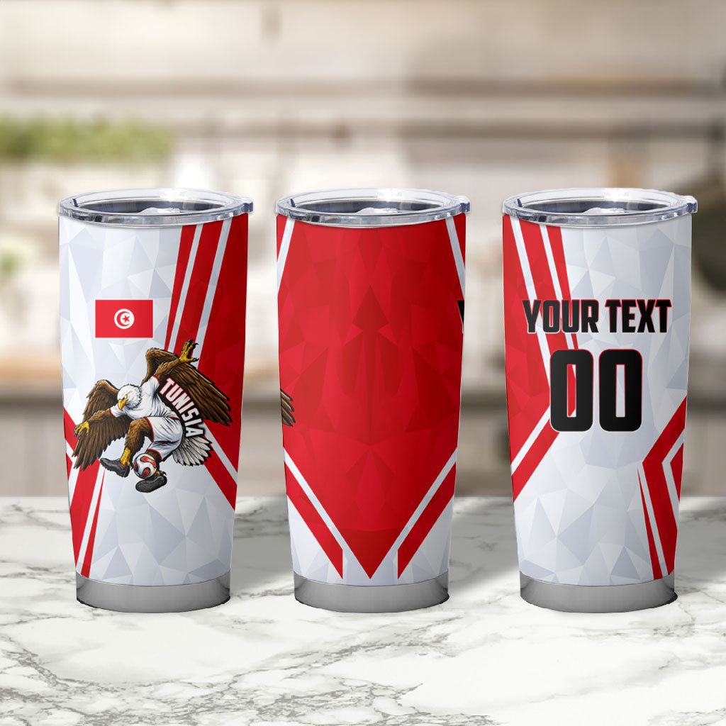 Personalized Tunisia Soccer Tumbler Cup Tunisia Flag Eagle Football Mascot